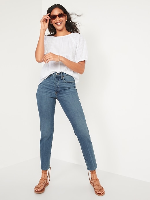 Image number 3 showing, High-Waisted Button-Fly OG Straight Cut-Off Jeans for Women