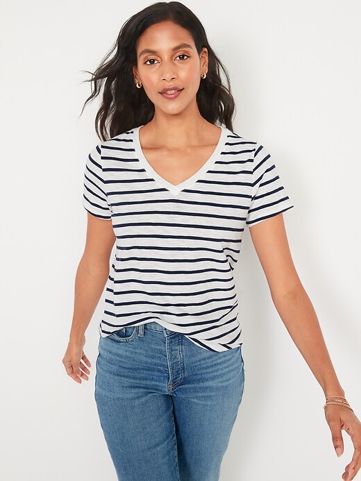 Image number 5 showing, EveryWear Striped Slub-Knit V-Neck T-Shirt for Women
