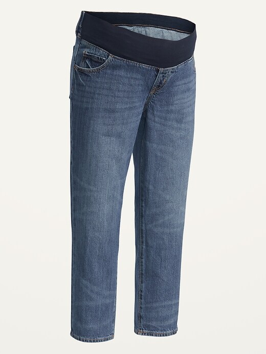 Image number 4 showing, Maternity Front Low Panel Slouchy Straight Cropped Jeans
