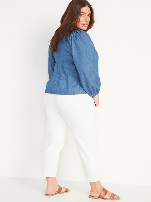 Image number 8 showing, Mid-Rise Button-Fly Slouchy Straight Cropped Non-Stretch Tapered Jeans for Women