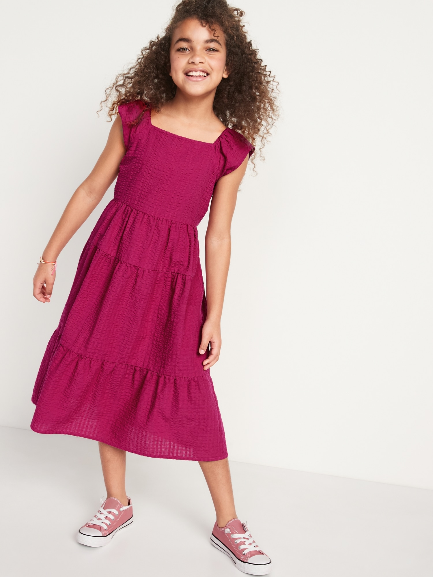 Sleeveless Tiered Tie-Back All-Day Midi Dress for Girls | Old Navy