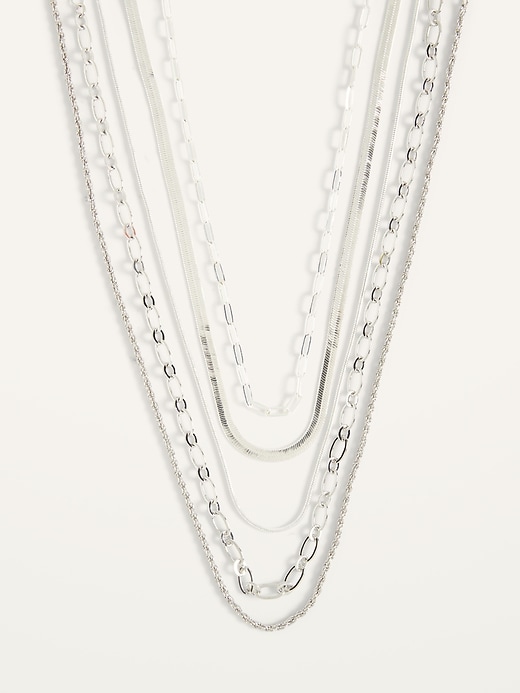 View large product image 1 of 2. Silver-Toned Chain Necklace 5-Pack for Women