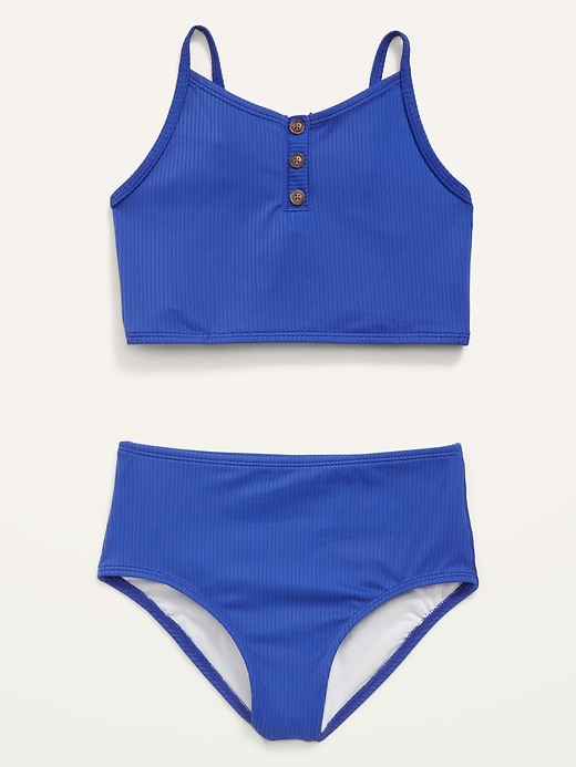 View large product image 1 of 2. Rib-Knit Henley Tankini Swim Set for Girls