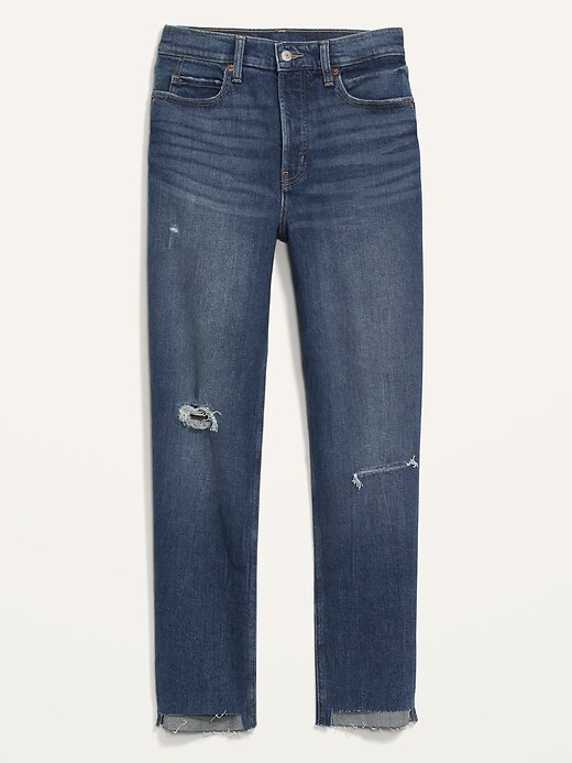 Image number 4 showing, Extra High-Waisted Button-Fly Sky-Hi Straight Ripped Jeans for Women
