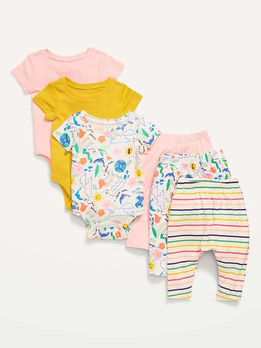 View large product image 1 of 3. Unisex 6-Piece Bodysuit and Leggings Set for Baby