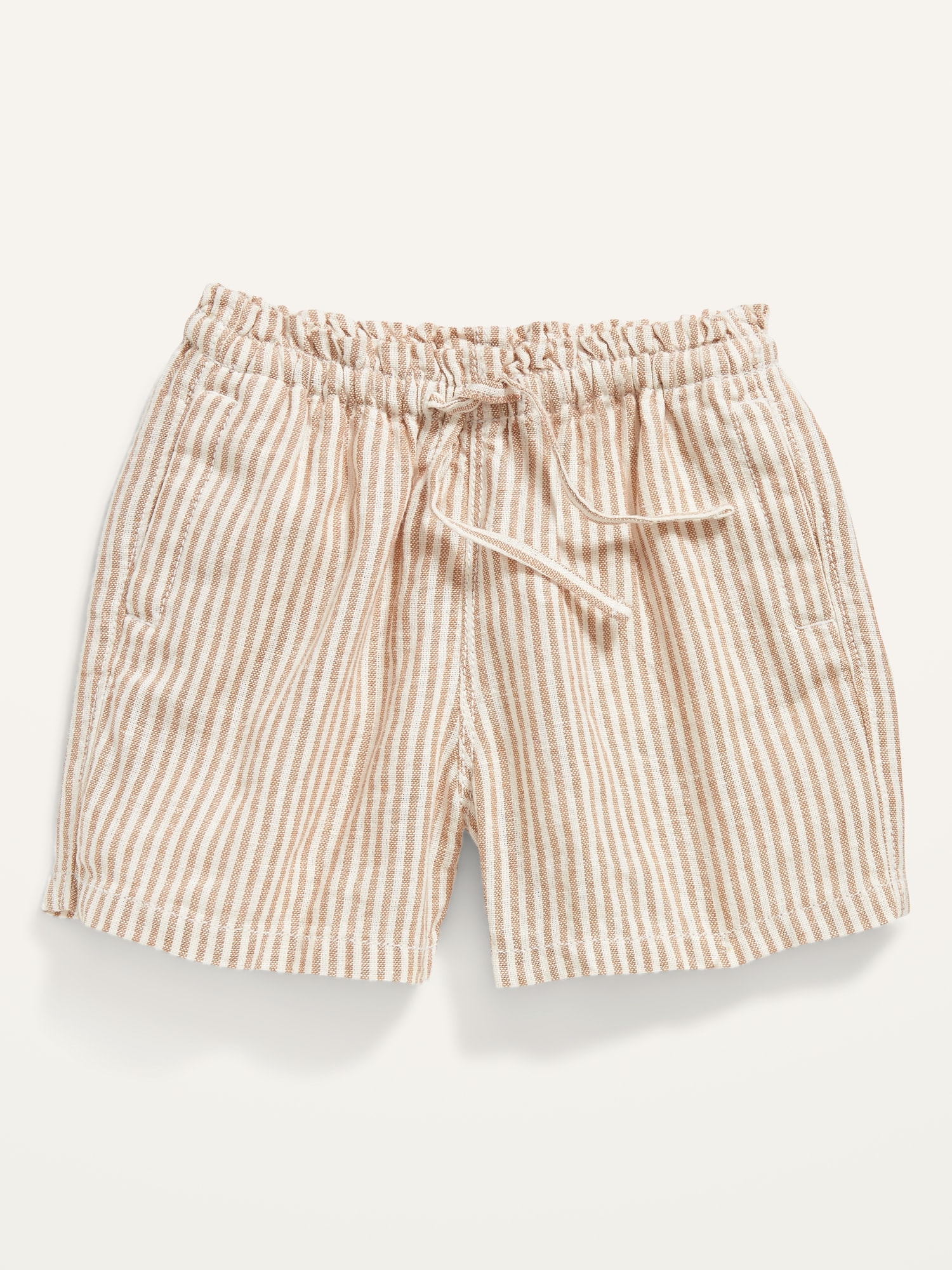 Functional Drawstring Linen-Blend Paperbag-Waist Pull-On Shorts for Toddler Girls