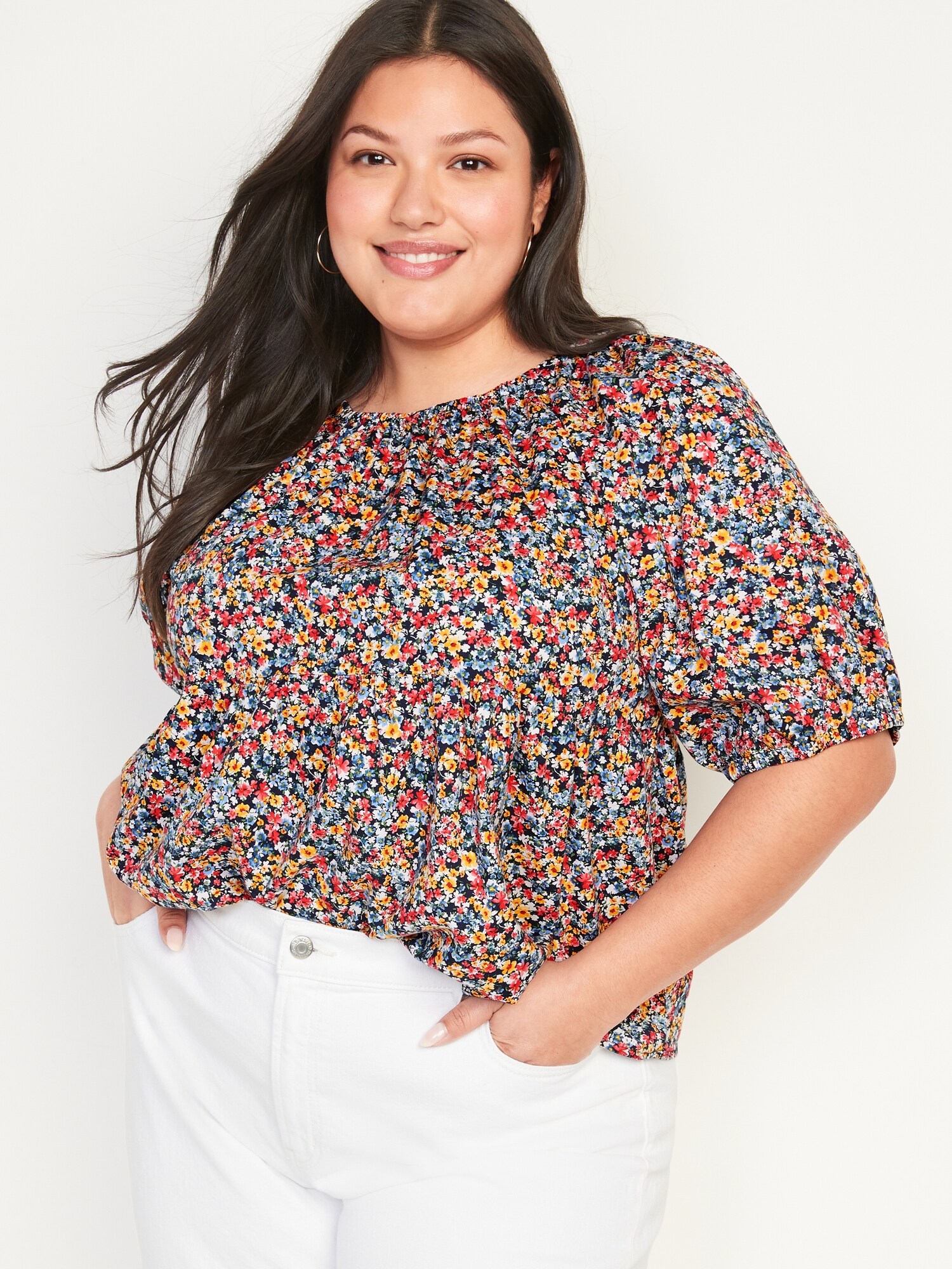 FloralPrint PuffSleeve Babydoll Top Old Navy