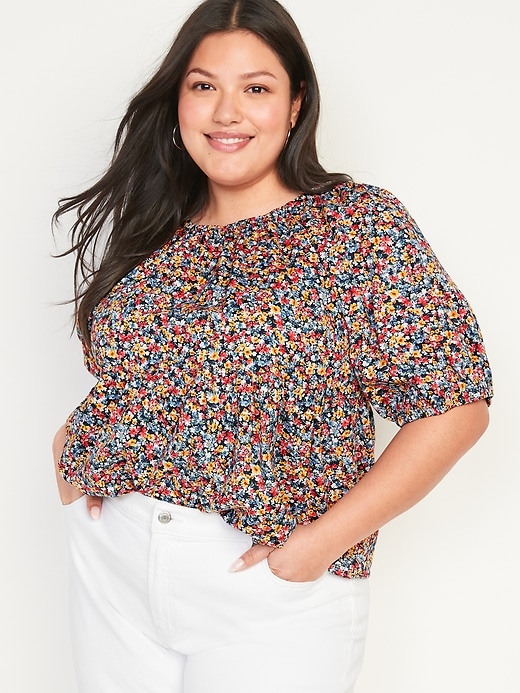 Image number 7 showing, Floral-Print Puff-Sleeve Babydoll Top