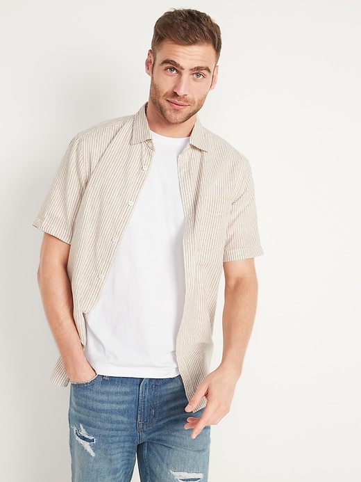 View large product image 1 of 3. Patterned Linen-Blend Everyday Short-Sleeve Shirt