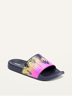 Old Navy Men's Patterned Logo Sugarcane-Based Slide Sandals (Partially Plant-Based) - White - Size 10/11