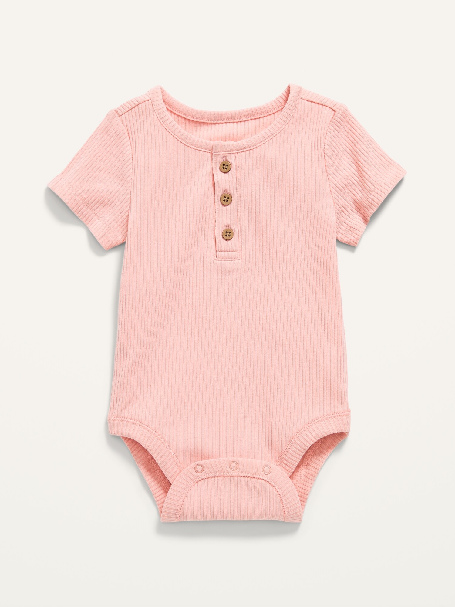 Old Navy Unisex Rib-Knit Henley Bodysuit for Baby pink. 1