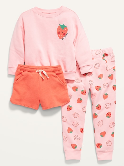 View large product image 1 of 1. Unisex Sweatshirt, Shorts & Sweatpants 3-Piece Set for Toddler
