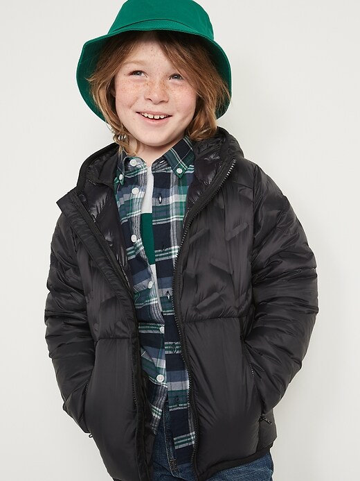 View large product image 1 of 2. Water-Resistant Packable Hooded Puffer Jacket for Boys