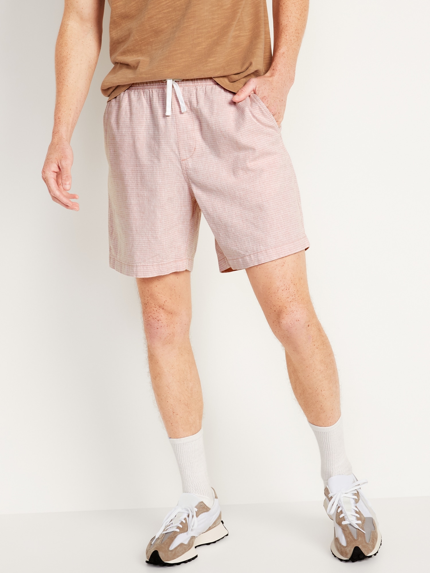 Lucky Brand Elastic Waist Linen Blend Striped 7 Inseam Shorts