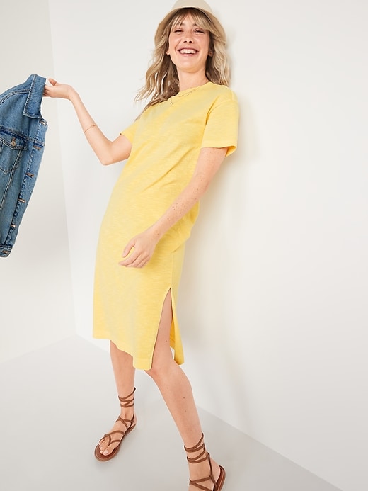 old navy midi t shirt dress Vintage Striped T-Shirt Midi Shift Dress