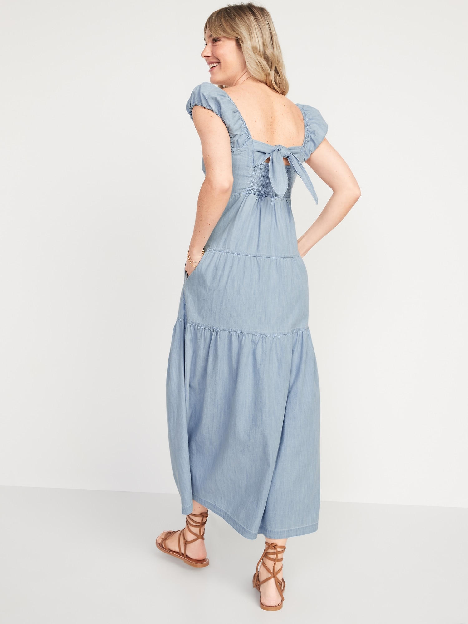 Chambray Tiered All-Day Fit & Flare Maxi Dress for Women | Old Navy