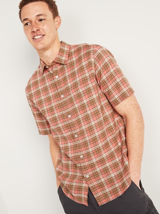 Old Navy Patterned Linen-Blend Everyday Short-Sleeve Shirt for Men. 1