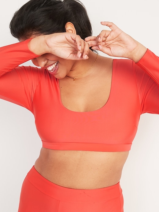 Image number 1 showing, Long-Sleeve Cropped Rashguard Swim Top