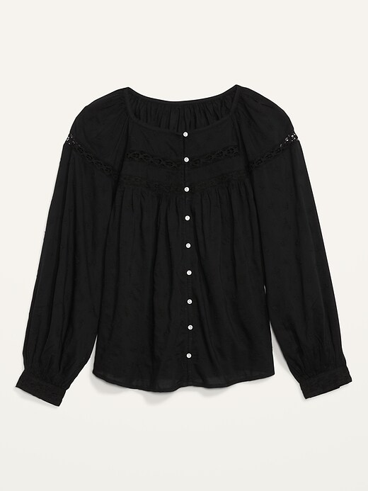 Image number 4 showing, Long-Sleeve Embroidered Lace-Trimmed Blouse for Women