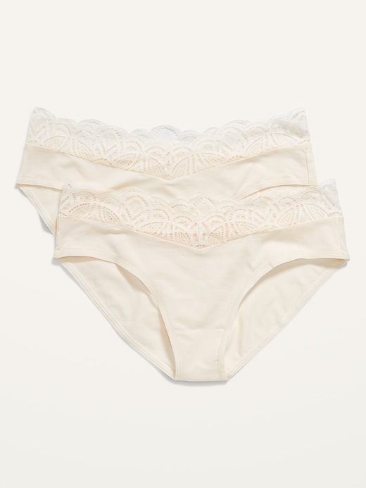 View large product image 1 of 1. Maternity 2-Pack Lace-Trim Supima® Cotton-Blend Below-Bump Bikini Underwear
