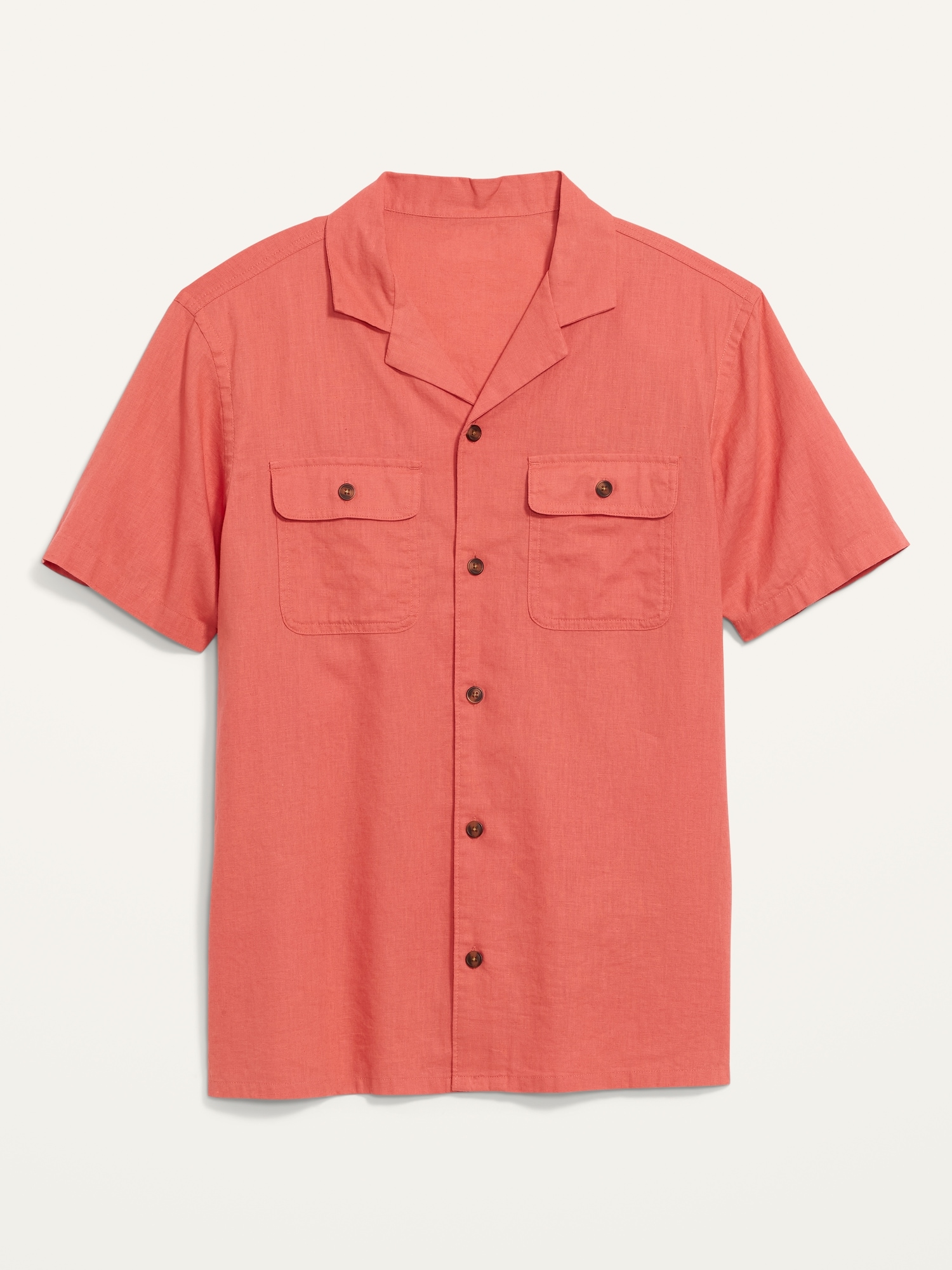 Linen Blend Short Sleeve Camp Shirt Old Navy