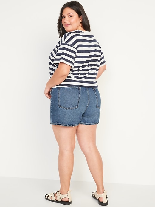Image number 8 showing, High-Waisted Button-Fly Slouchy Straight Non-Stretch Jean Shorts for Women -- 3-inch inseam