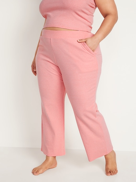 Image number 7 showing, High-Waisted Rib-Knit Wide-Leg Lounge Pants