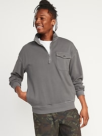 Garment-Dyed Quarter-Zip Utility-Pocket Sweatshirt for Men