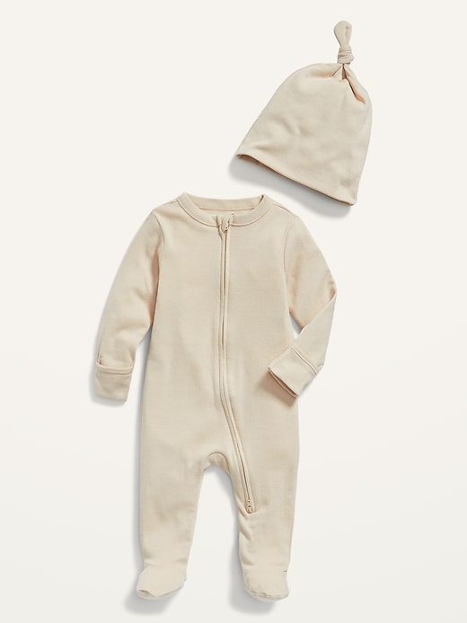 View large product image 2 of 2. Unisex Sleep & Play Footed One-Piece and Beanie Set for Baby