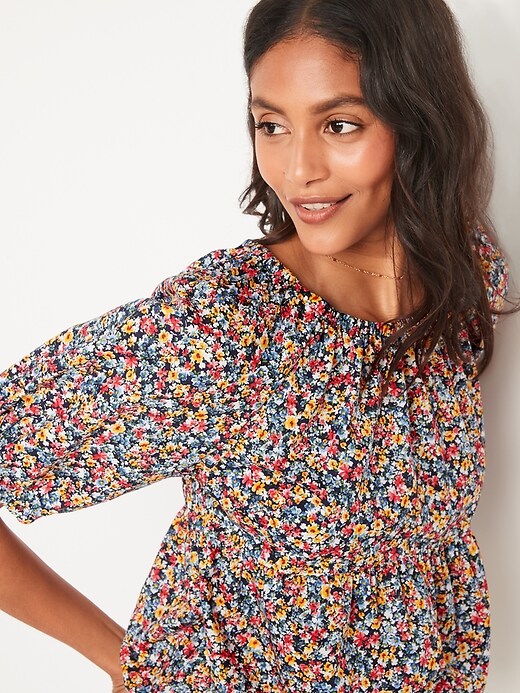 Image number 3 showing, Floral-Print Puff-Sleeve Babydoll Top