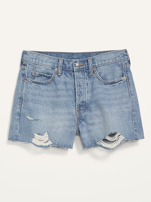 Image number 4 showing, Higher High-Waisted Button-Fly Sky-Hi A-Line Cut-Off Non-Stretch Jean Shorts for Women -- 3-inch inseam