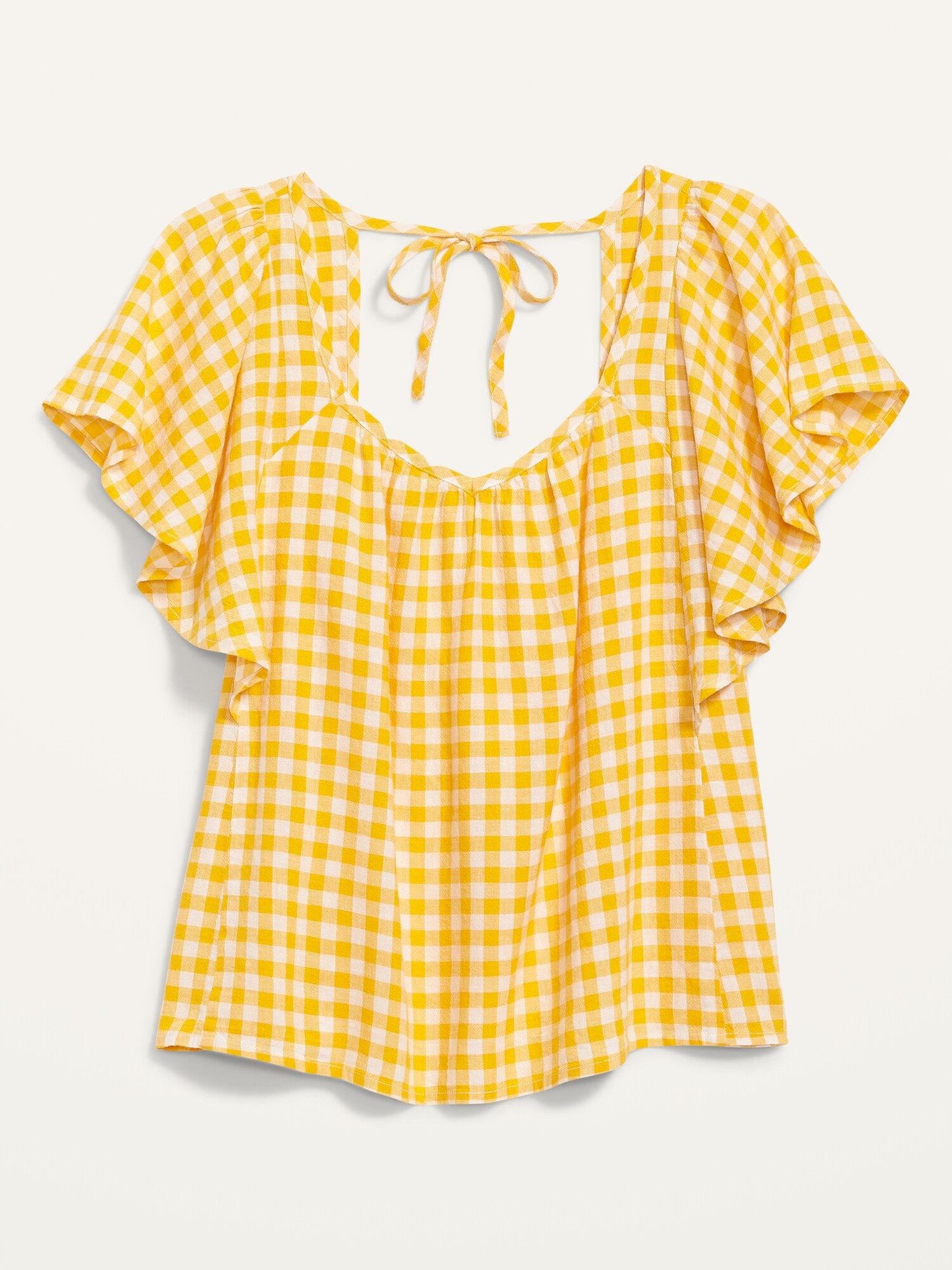 Gingham LinenBlend TieBack FlutterSleeve Top Old Navy