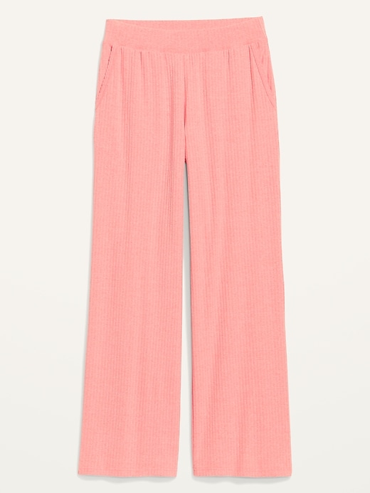 Image number 4 showing, High-Waisted Rib-Knit Wide-Leg Lounge Pants