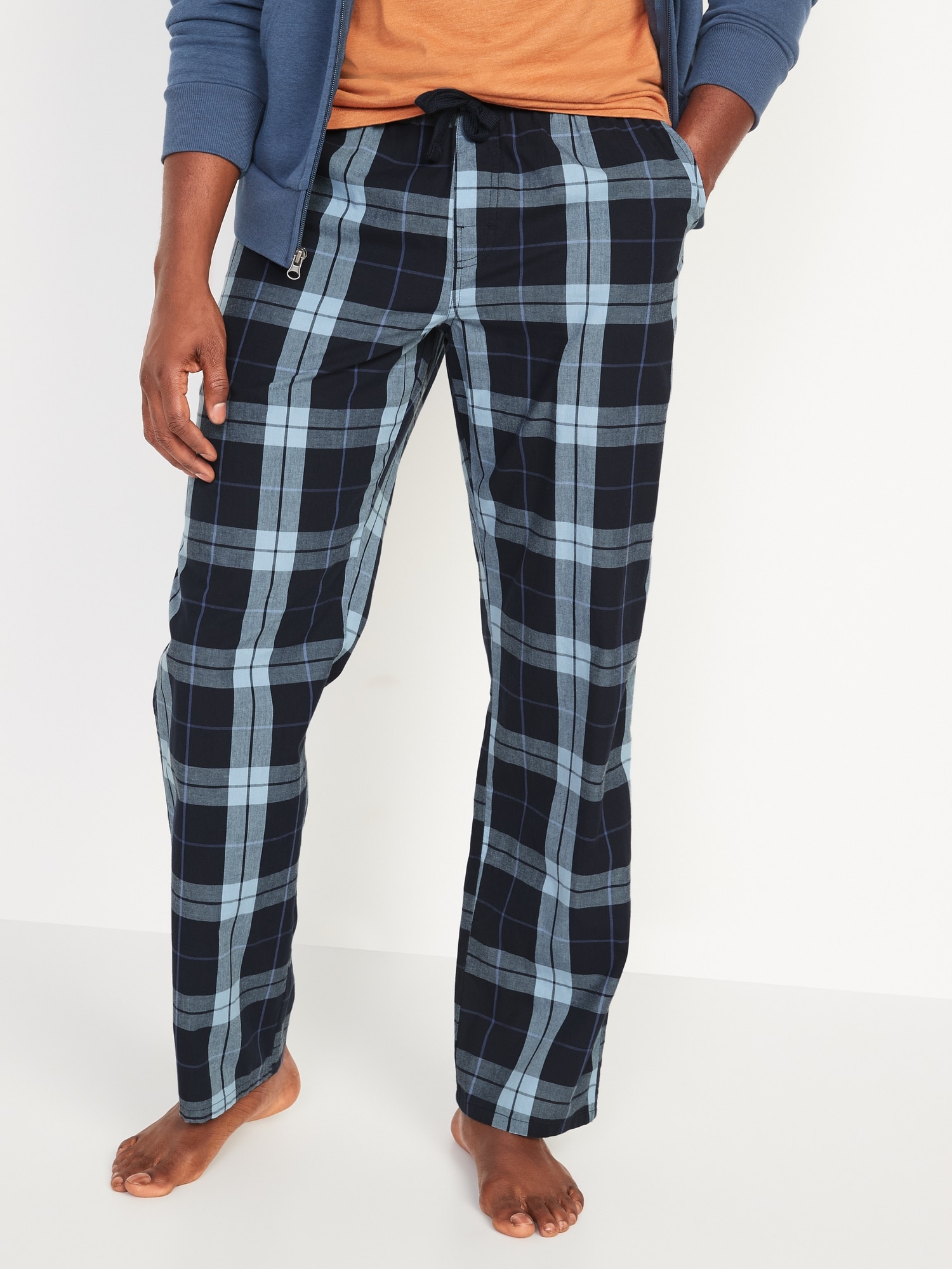 ▷ Men's Pajama Pants Long Checked Poplin, Blue