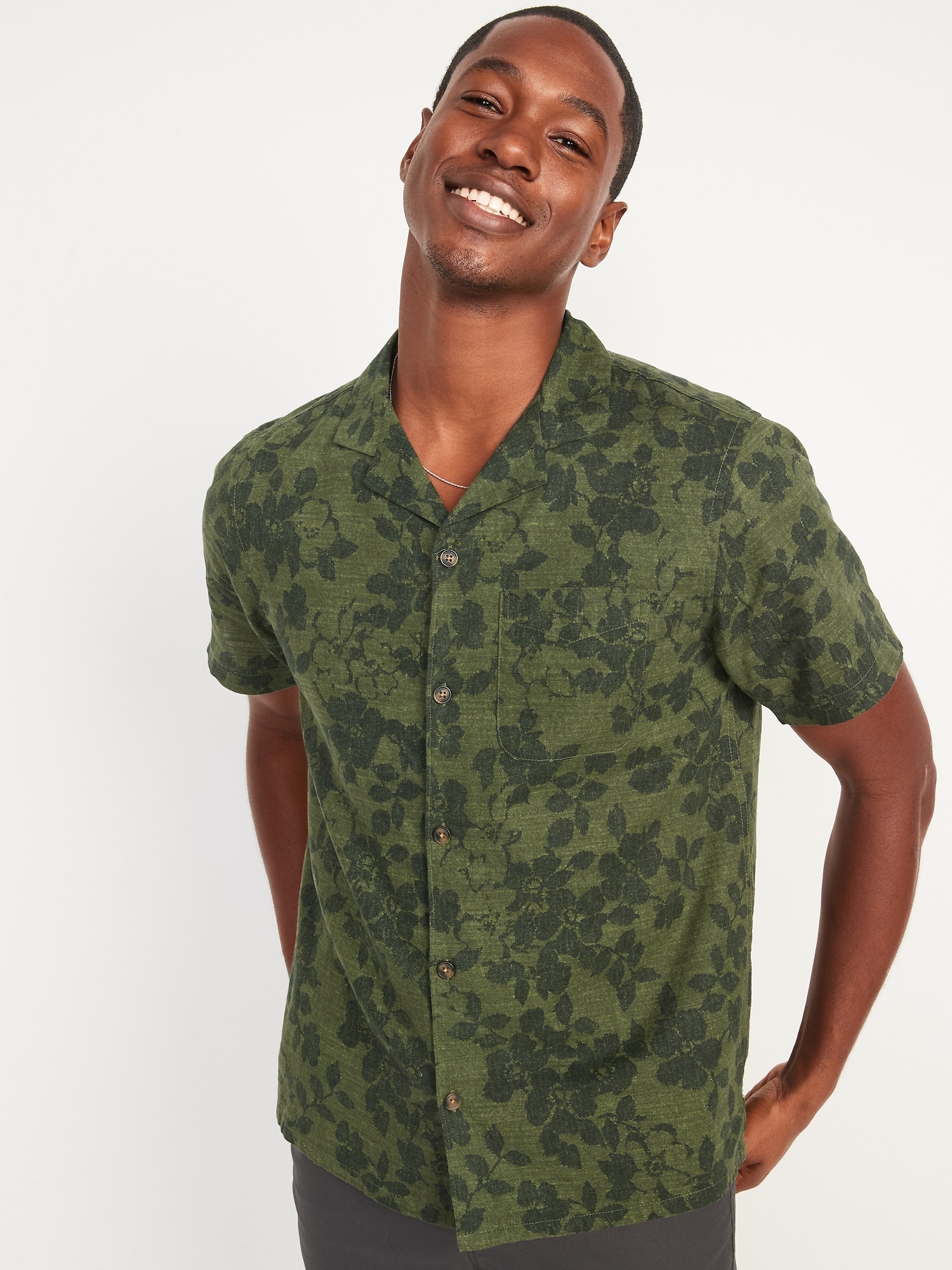 Floral Linen-Blend Camp Shirt