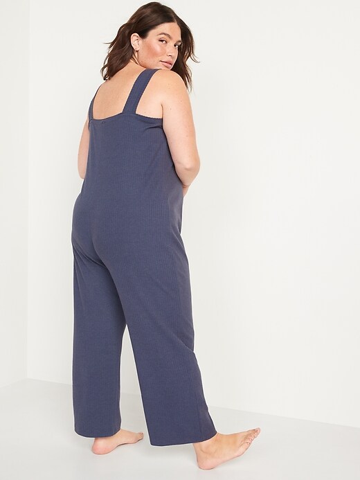 Sleeveless Cropped Rib-Knit Henley Lounge Jumpsuit for Women | Old Navy