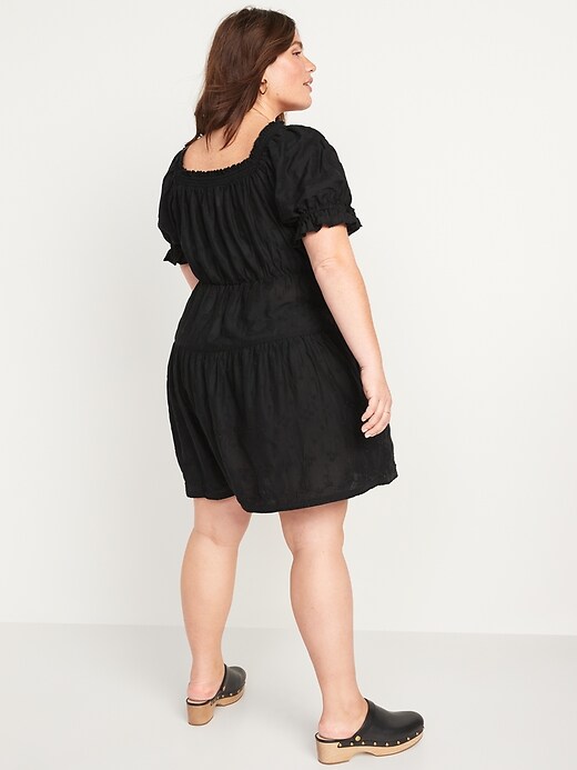 Image number 8 showing, Puff-Sleeve Tiered Smocked Embroidered Mini Swing Dress