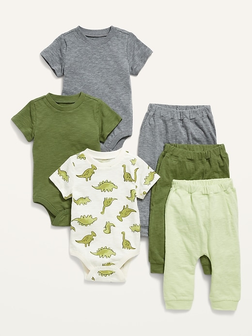 View large product image 1 of 1. Unisex 6-Piece Bodysuit and Pants Set for Baby