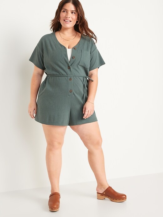 Image number 7 showing, Textured-Knit Utility Short-Sleeve Romper for Women -- 3.5-inch inseam