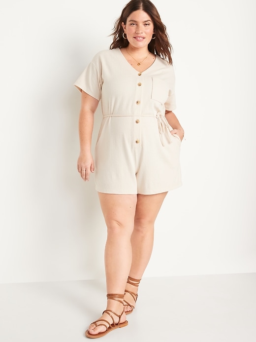 Image number 7 showing, Textured-Knit Utility Short-Sleeve Romper for Women -- 3.5-inch inseam
