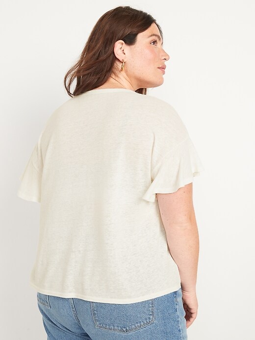 Flutter-Sleeve Scoop-Neck Linen-Jersey Easy T-Shirt for Women