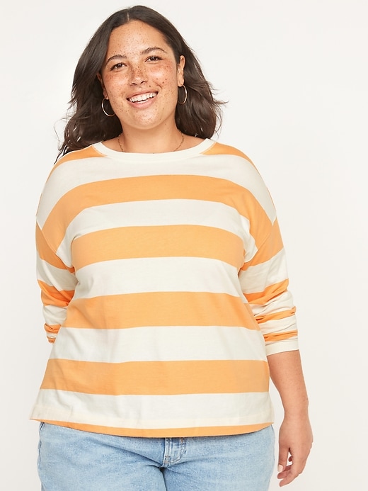 Image number 7 showing, Long-Sleeve Vintage Loose Striped Easy T-Shirt for Women