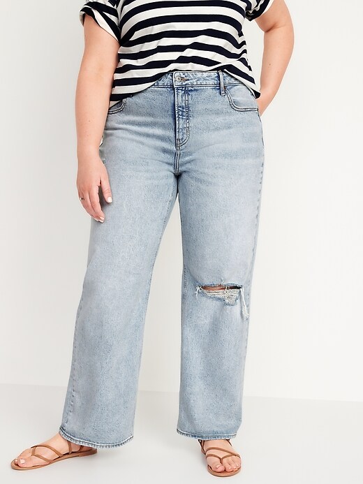 Image number 7 showing, Mid-Rise Ripped Wide-Leg Jeans for Women