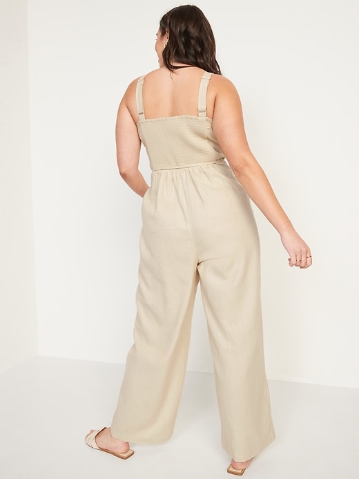 Sleeveless LinenBlend TieBelt WideLeg Jumpsuit for Women Old Navy