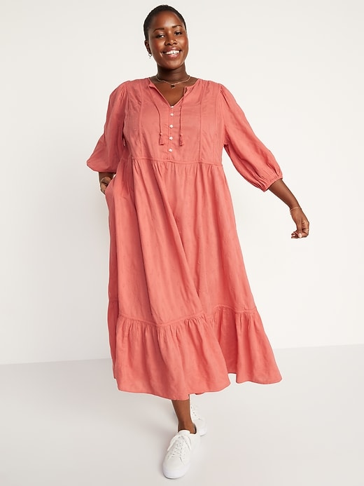 Image number 7 showing, Tie-Neck 3/4-Sleeve All-Day Maxi Swing Dress for Women