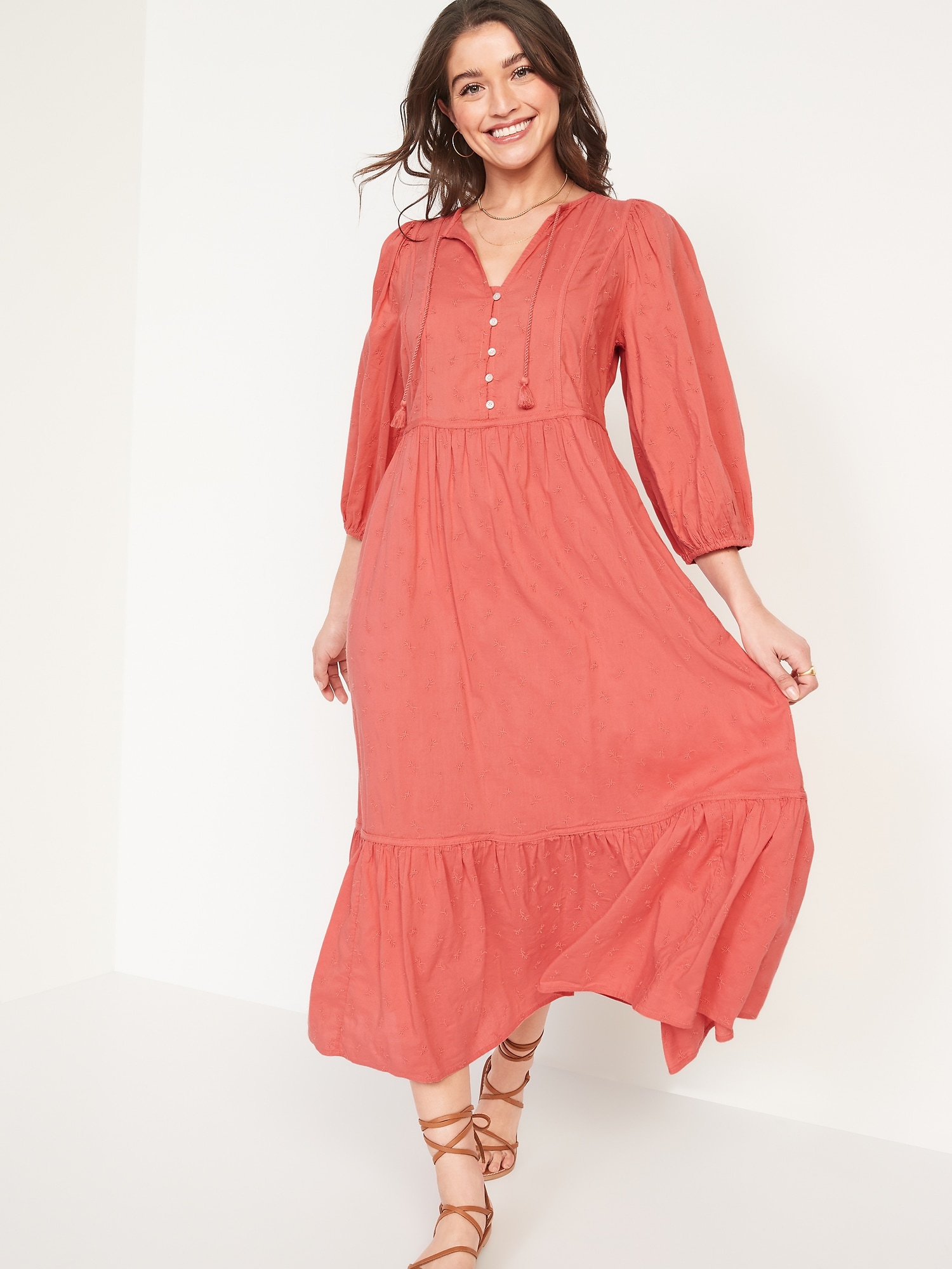 TieNeck 3/4Sleeve AllDay Maxi Swing Dress for Women Old Navy