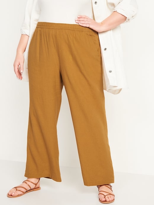 Image number 7 showing, High-Waisted Linen-Blend Wide-Leg Pants for Women