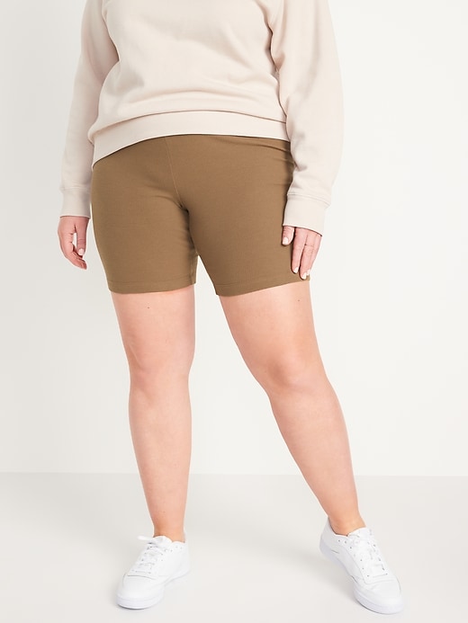 High-Waisted Rib-Knit Biker Shorts for Women -- 8-inch inseam