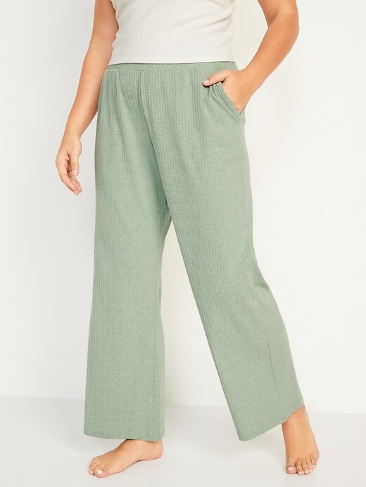 Old Navy High-Waisted Rib-Knit Wide-Leg Lounge Pants for Women. 1