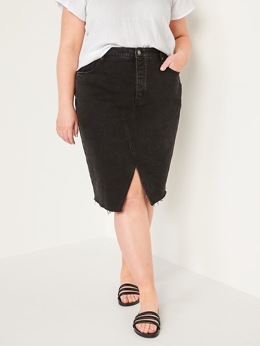 Image number 7 showing, Higher-High Waisted Split-Front Midi Jean Pencil Skirt